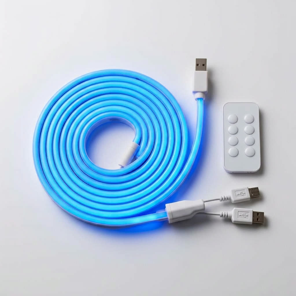 Conteúdo do kit: fita LED neon e controle remoto